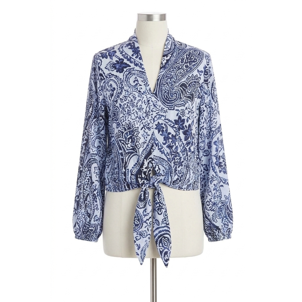 NEW FIFTEEN TWENTY scarlet tie front top in paisley